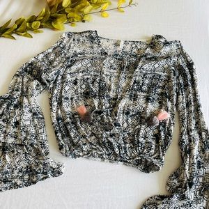 Bell Sleeved Open Front Blouse